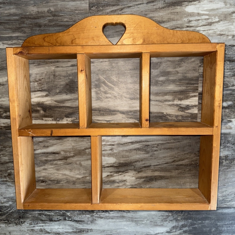 Vtg 90s Wooden Heart Cutout Shadow Box Trinket Wall Shelf Cottage Country Home
